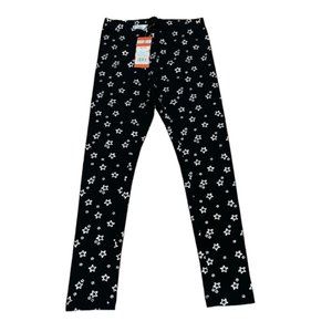 NWTGirls Leggings Black Silver Stars Size Medium 7/8 Cotton